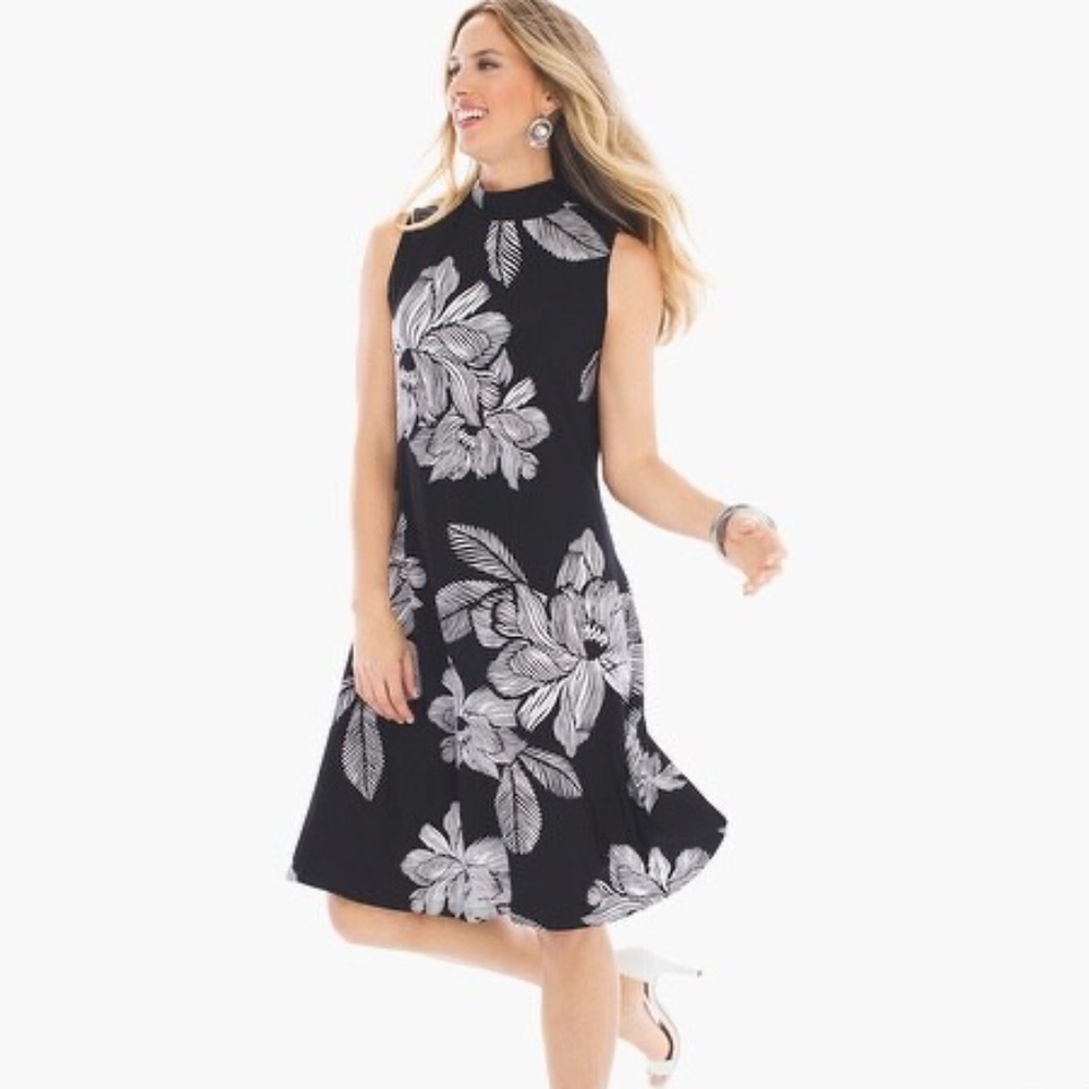 NWT Chico’s Exotic Etched Floral Short Dress Black White Chico’s Size 1/Medium/8